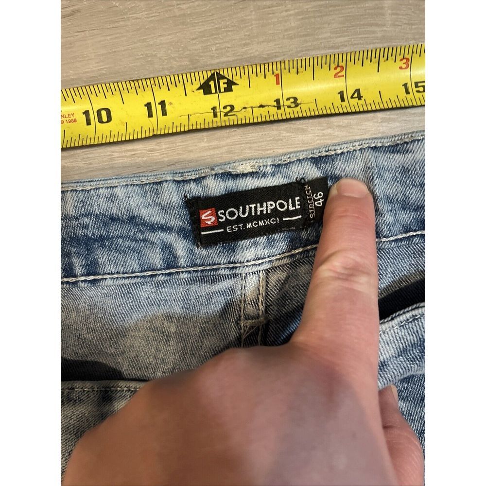 South Pole Jean Skinny Blue Denim Fade Wash Outdoor Casual Distressed 46 x 32 - Picture 3 of 6